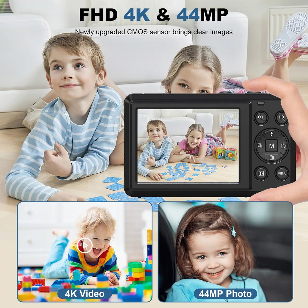 SEREE SD 4K Autofocus 44MP Shoot Compact Point 32GB 16X 2 Batteries with Digital Digital Camera with Portable and Cameras Digital Card and Camera Zoom, 2.4''