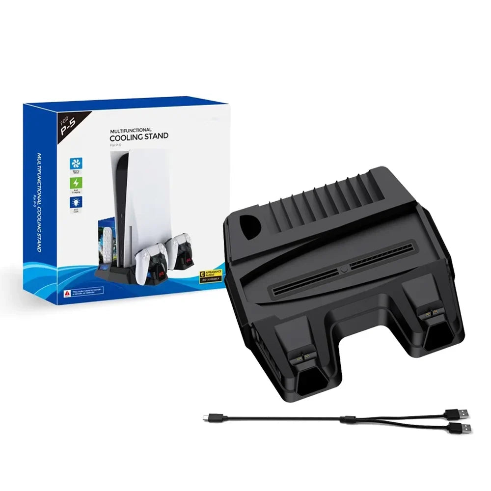 PlayStation Digital 5 Console-Black and Charging, Storage, Multi-Functional Cooling for Disc Cooling and Dock with Versions Fan Stand and Charging Disc Enhanced Base PS5 -