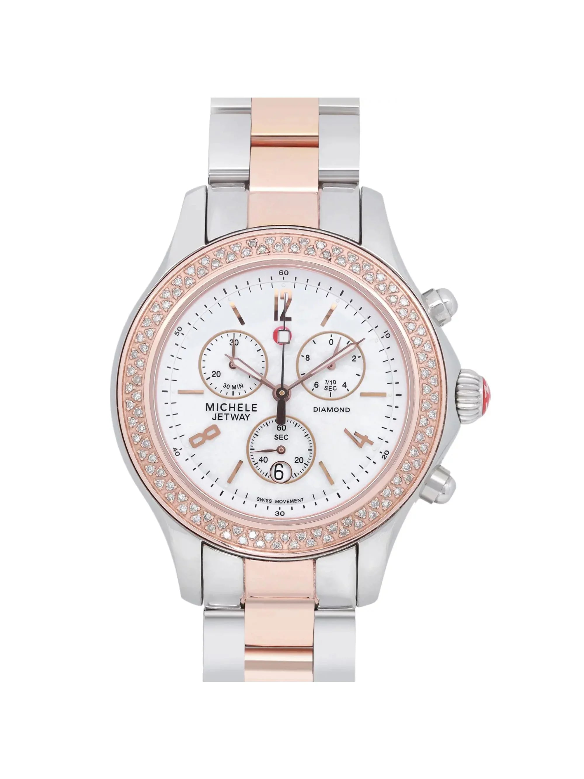 Watch 40mm Michele Steel Quartz Diamond MWW17A000017 0.50cttw Jetway Ladies