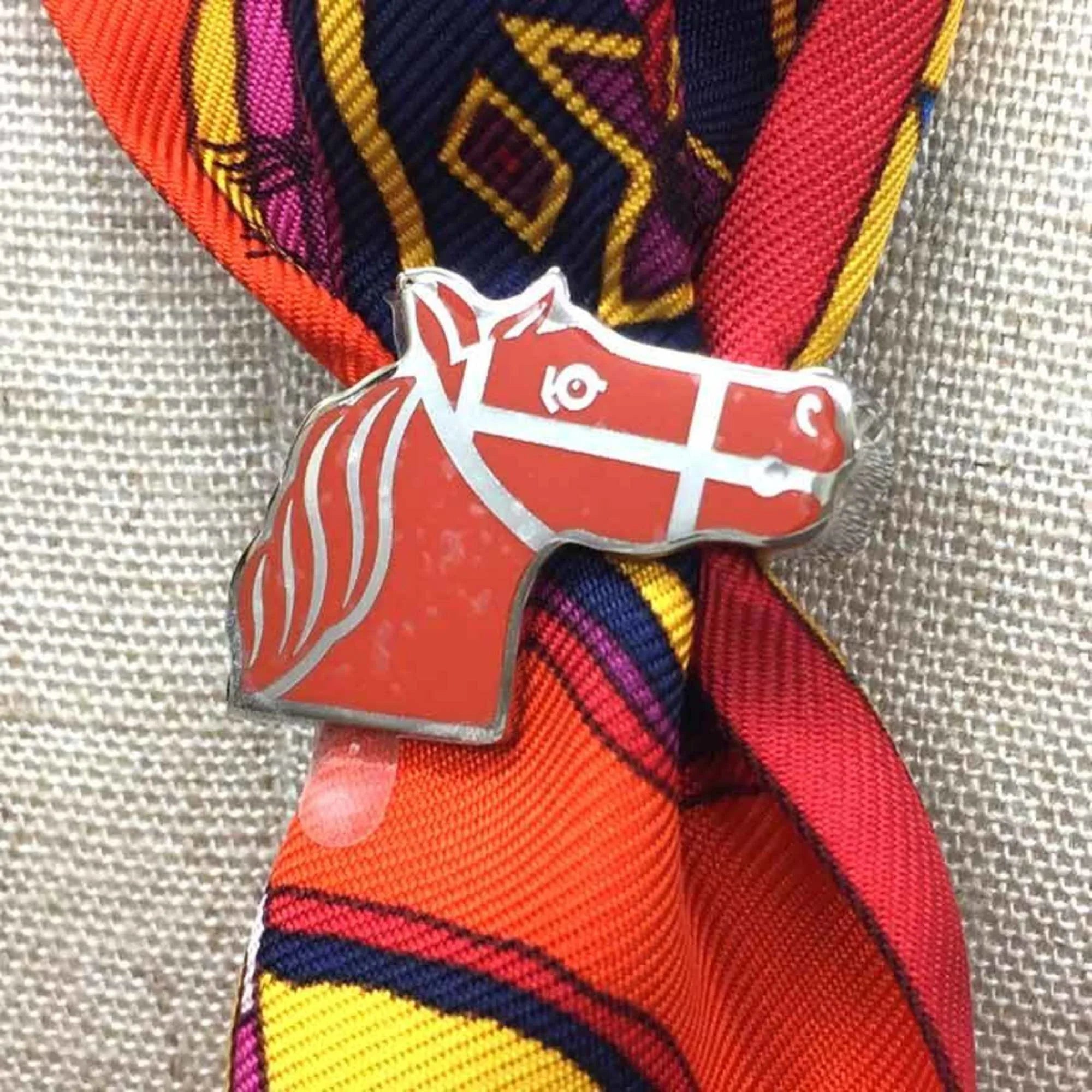 (Like Collection Scarf New) Muffler HERMES Ring Women's Twilly Quadrige Orange/Silver Pre-Owned 2022 Hermes