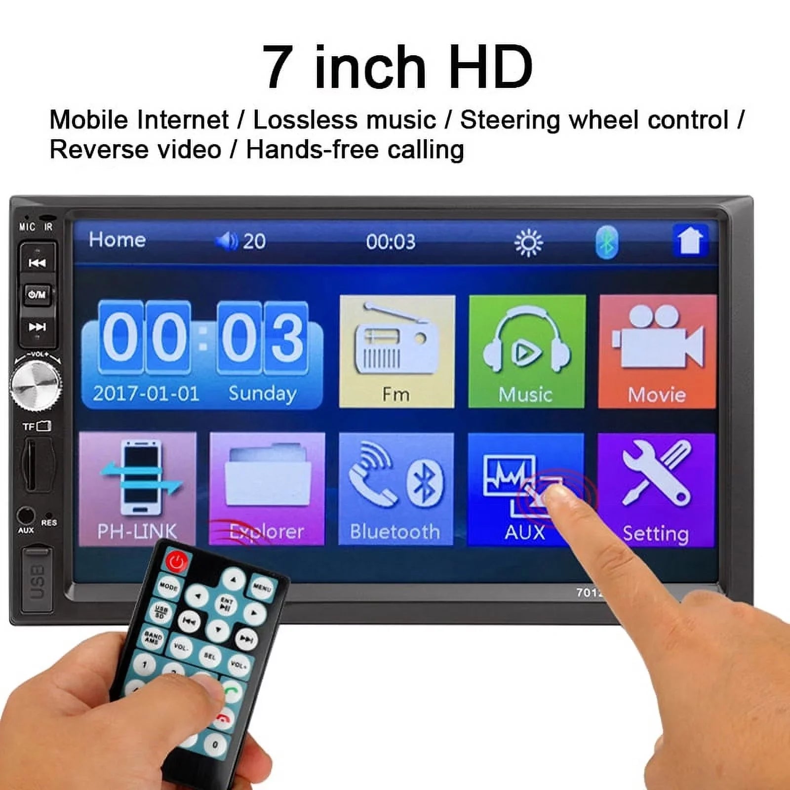 radio Din USB Audio Player Multimedia Car Car Polarlander Car backup Touch Stereo with SD Double Bluetooth function AUX 7-inch link mirror 4LED MP5/4/3 Screen with camera HD FM