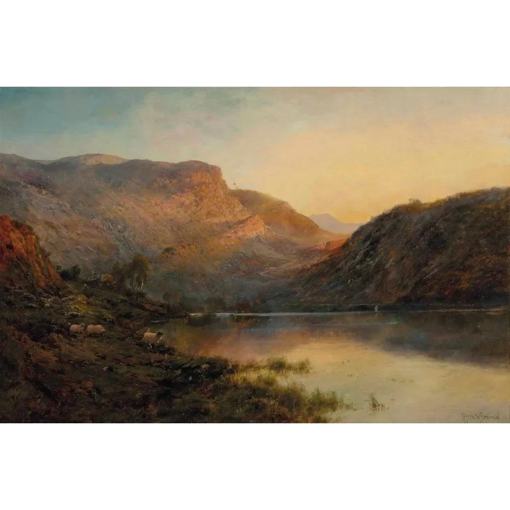 Evening Alfred Frame Vale Loch de Bréanski Art Titled Lomond The Eagle, Double Museum 18x13 Ornate Print Glow, of Matted - Wood Gold and