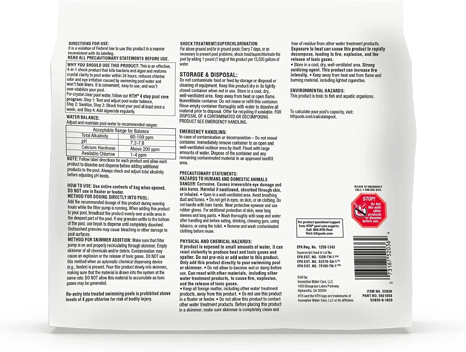 HTH Algae, & Bacteria Hypo Formula, Cal Pool Pool 1 Shock Advanced, Chemical Prevents (Pack lb Care Swimming of 6)