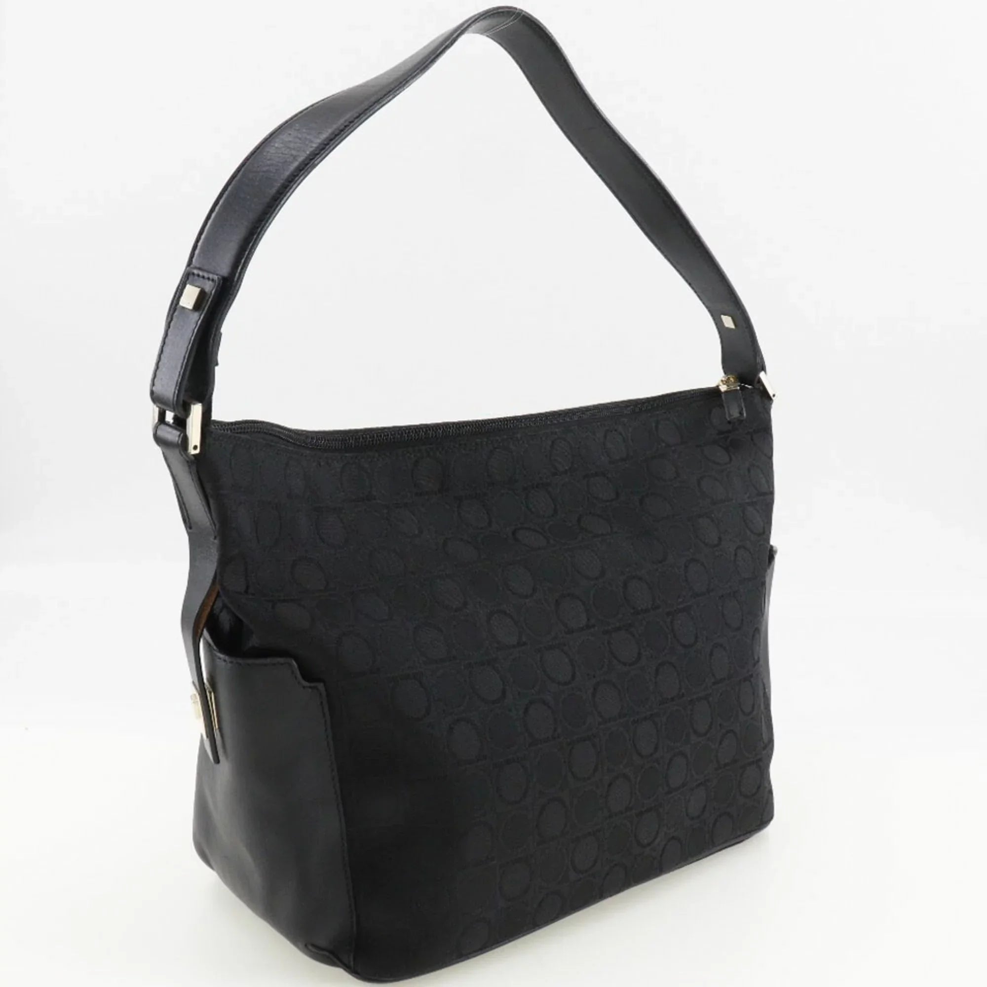Canvas AB-21 Shoulder x Gancini 2779 Black One (Fair) Salvatore Leather Ferragamo Pre-Owned Bag Ladies