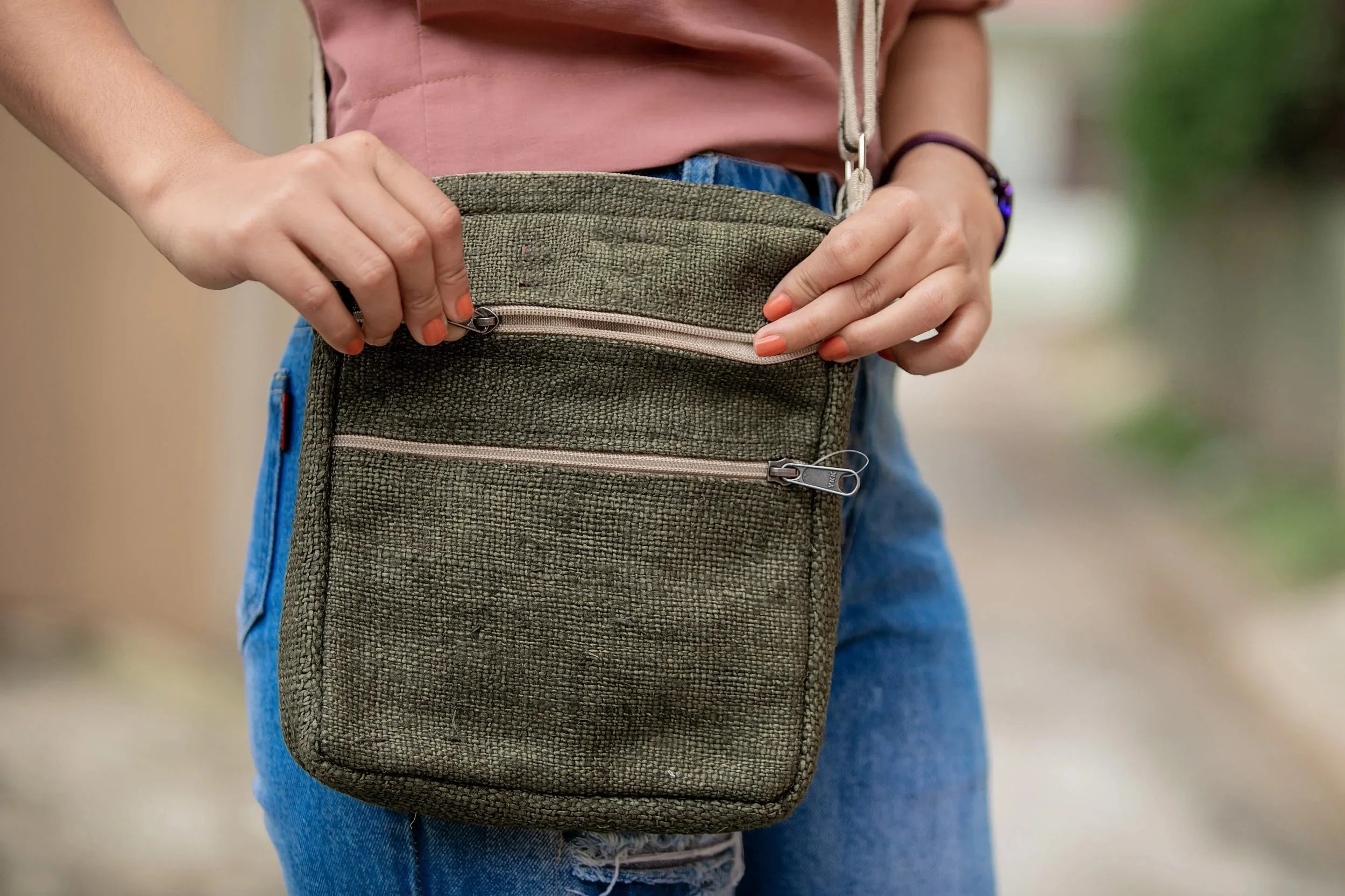 Hemp Crossbody Pocket Green Banyan - Core Purse Multi