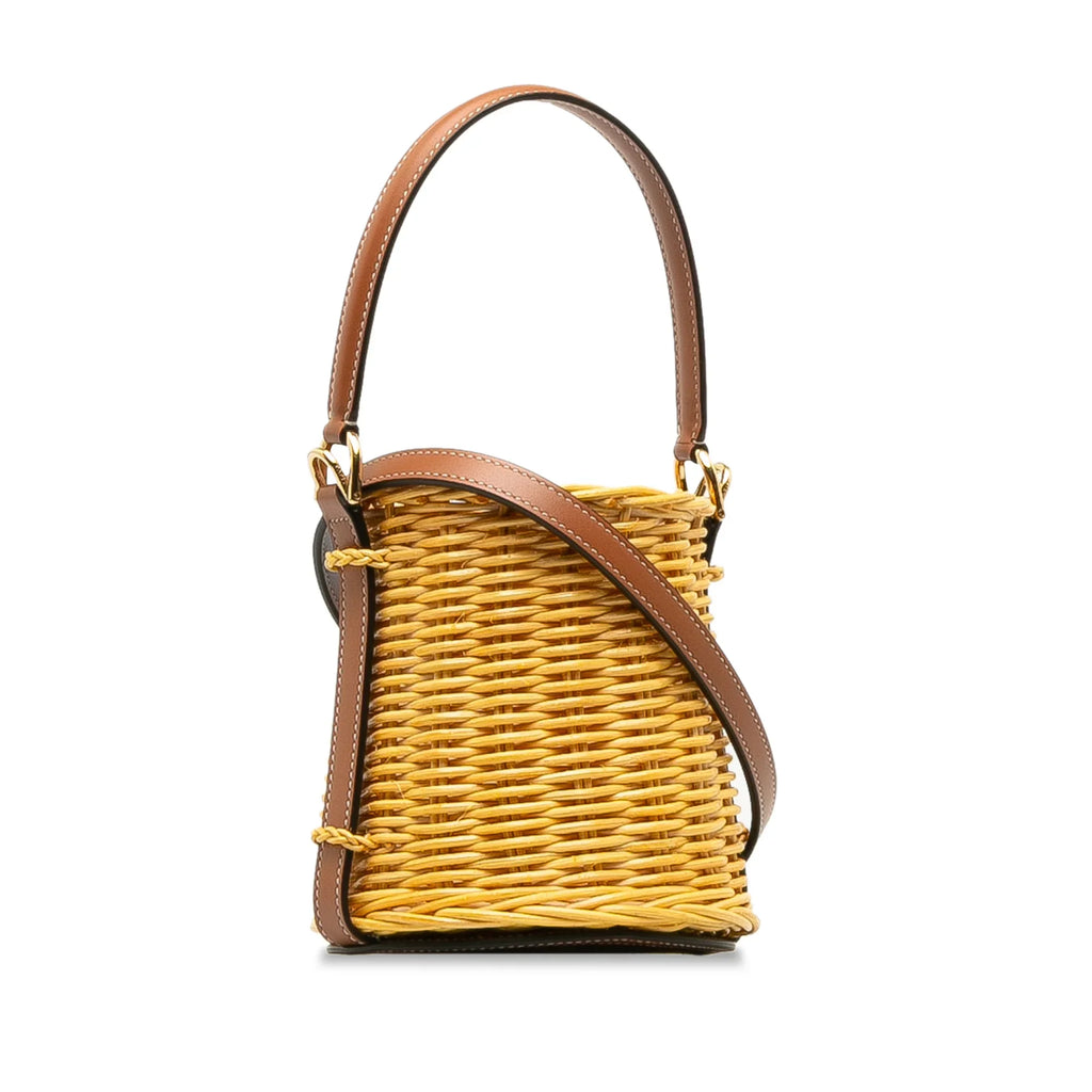 Unisex Wicker Bucket DrawstringBag Celine (Good) Brown Pre-Owned Authenticated Rattan Micro Natural Material Bag