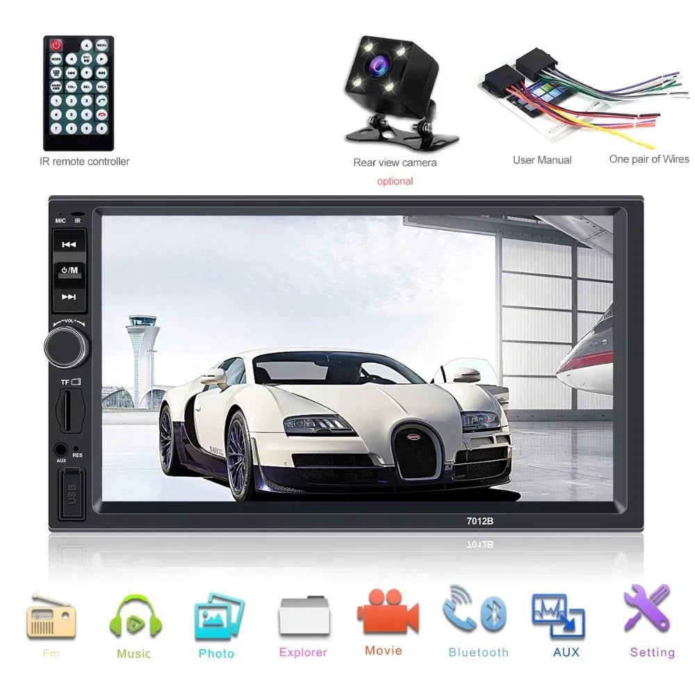 radio Din USB Audio Player Multimedia Car Car Polarlander Car backup Touch Stereo with SD Double Bluetooth function AUX 7-inch link mirror 4LED MP5/4/3 Screen with camera HD FM