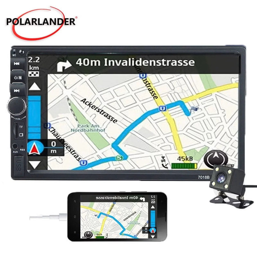 Bluetooth Stereo Car Link with Double Polarlander Audio AUX Touch 4LED Din USB with HD Backup Screen MP5/4/3 Function Car Car Multimedia Player 7-inch SD Camera Mirror Radio FM