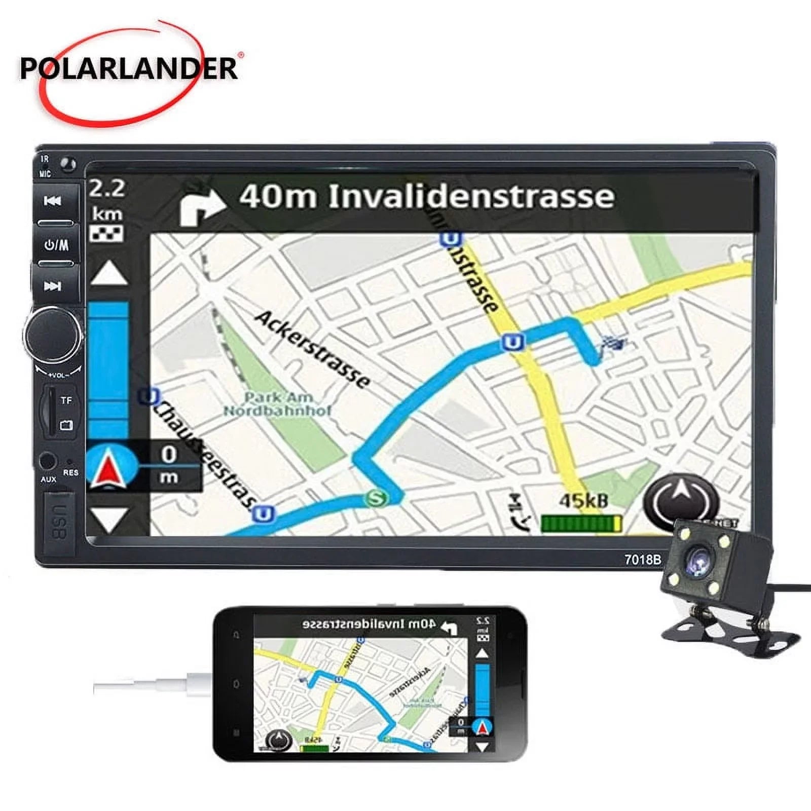 Bluetooth Stereo Car Link with Double Polarlander Audio AUX Touch 4LED Din USB with HD Backup Screen MP5/4/3 Function Car Car Multimedia Player 7-inch SD Camera Mirror Radio FM