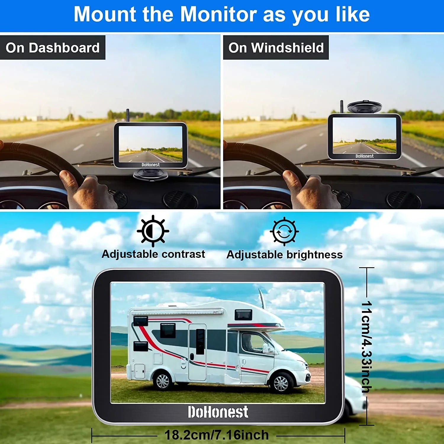 Camera Cam HD Reverse DoHonest 2 Play Backup Signal vision Monitor 1080P Car Auto-Switching Van Install 7-Inch: for Stable Plug Bluetooth Kit Channel Pickup Easy to Truck V Wireless and Night Camper