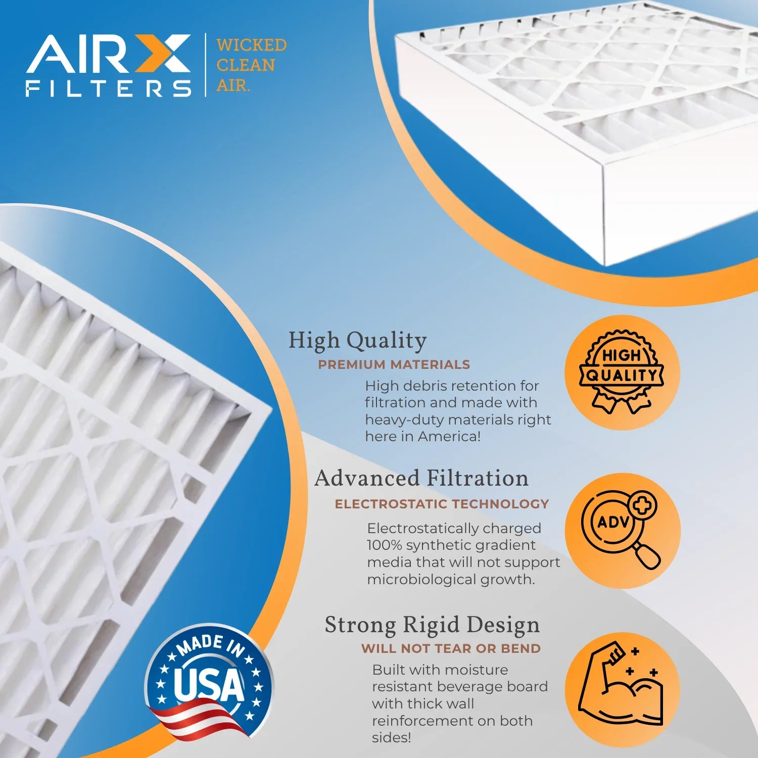 Premium WICKED with Single FPR 7 Bear Filter 20x20x5 Air to Furnace Air Filter & CLEAN MERV MPR AIRX 11 by FILTERS Filter 20x20x5 1 Compatible 1200 1000, AIR. 259112-103 MPR USA Made Comparable
