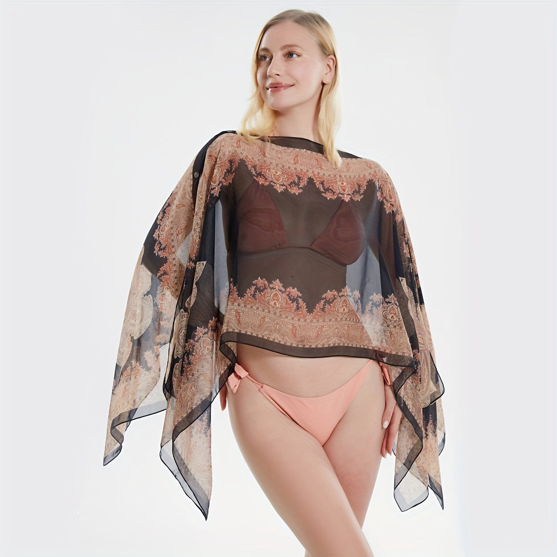 Shawl With Protection Jkzcp Sun Bikini Cover Paisley Fashionable Button Vintage Up Print