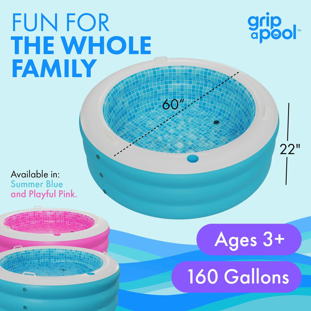Kiddie Kids Kid Grip Swimming 8+ Round Ages Padded Inflatable Large and Blow Adults 5 Up Drain Perfect Pool with Round for 4 with 60"x22" 6 7 Floor and Handle Pool - Bars