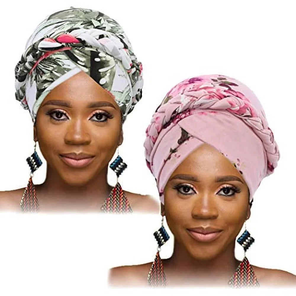 Turban Cap Soft Girls(Pack Wrap Woeoe for Head Print Scarf and Flower Head Head of Pink Pattern Women Cover Headwear 2) African
