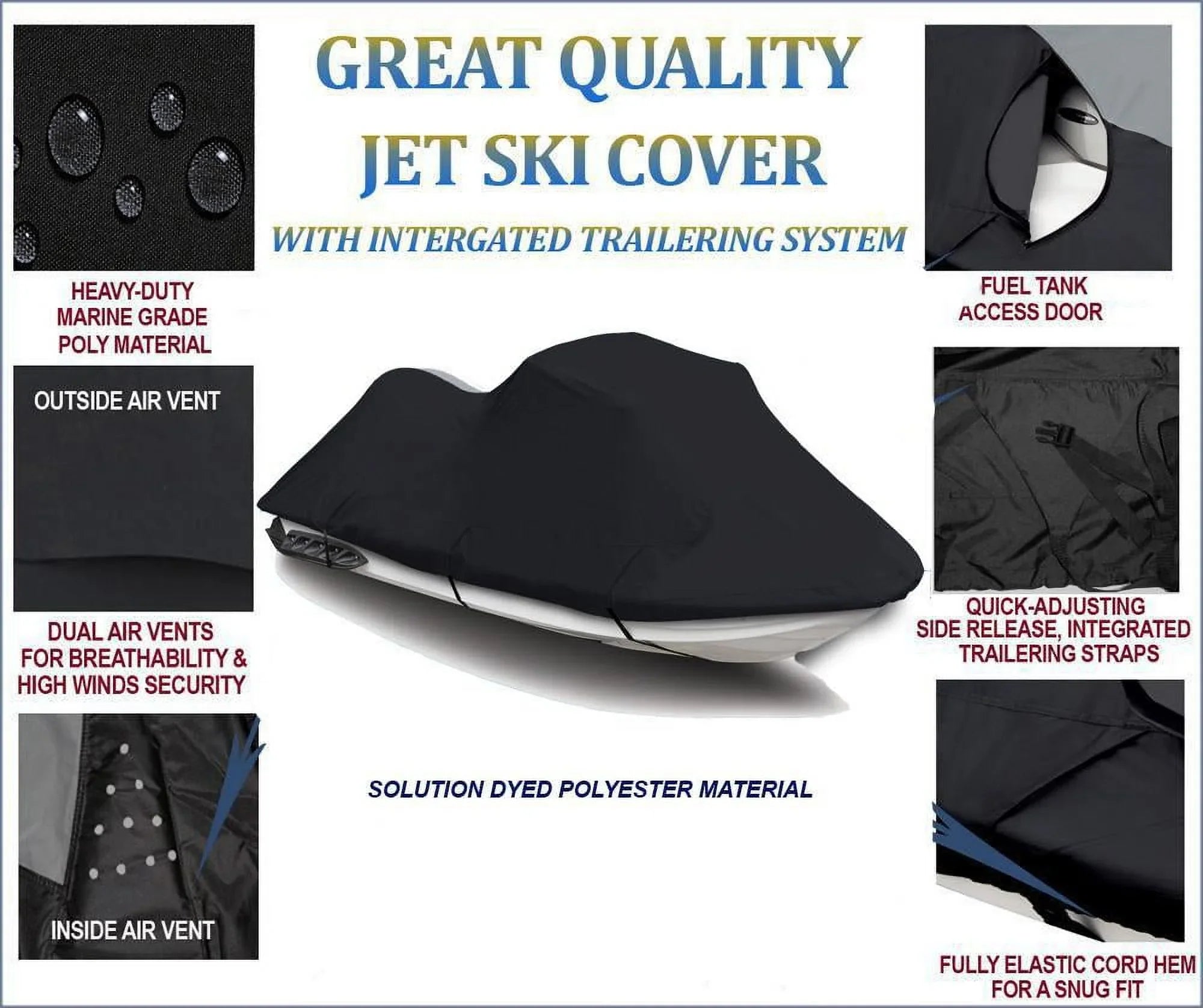 GTS 600D Compatible Cover Bombardier Sea-Doo for BLACK 1995 1993 Doo 1990-2000, 1994 Ski Jet Sea SKI JET GTX PWC Cover 1992