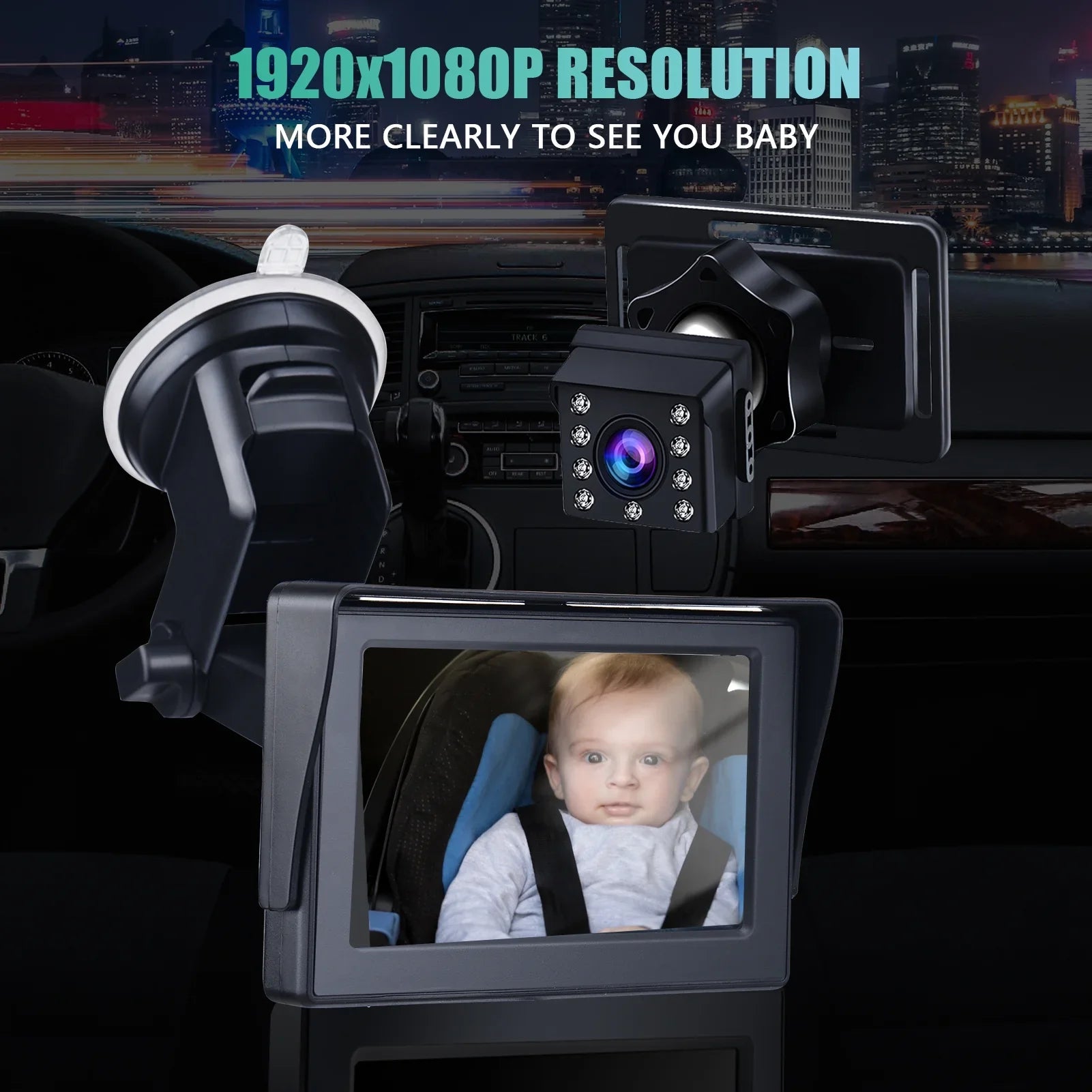 Safety Mirror Cameras Length Car Cable Monitored Mirrors 5M Adjustable with Inch Car Clear Mirror View Crystal Wide Car Seat Long 4.3 1080P Angle