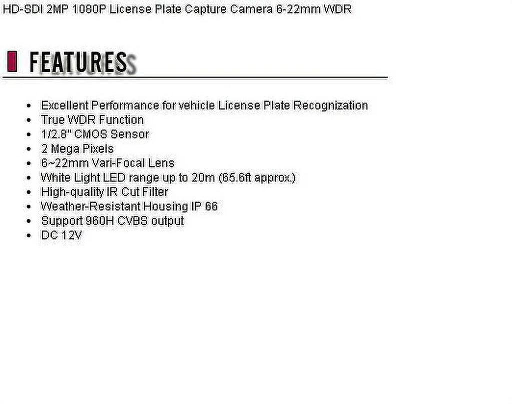 6-22mm 2MP HD-TVI Capture License Mount) WDR Camera (Wall 1080P CCTV Plate