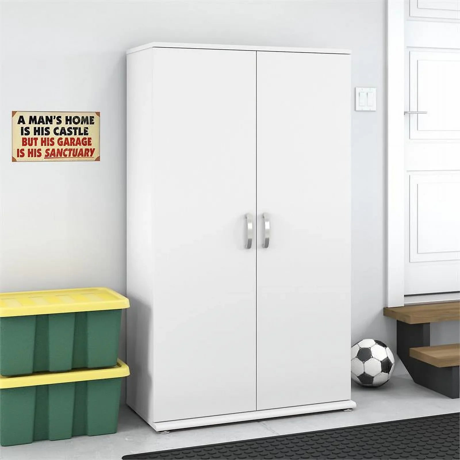 Wood Garage in - White Pemberly Row Engineered Cabinet Storage Tall