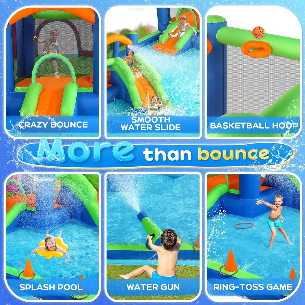 Water Game, Inflatable Hoop, House Water Blower New) House Bounce Water Inflatable (2024 JOYMOR w/Slides, Cannon, Slide 3-6, Ring-Toss Inflatable Slide Bounce Water Air Kid for w/Basketball