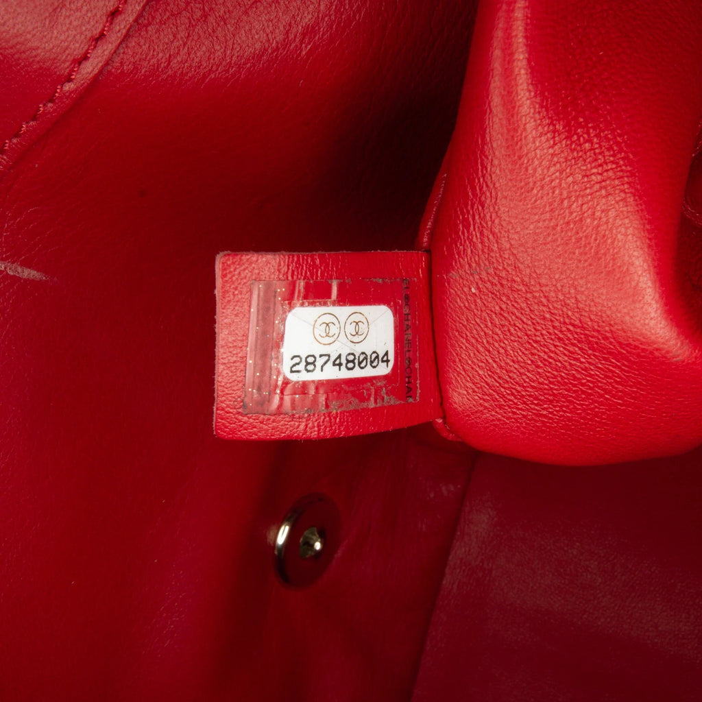 Bag Satchel Unisex Easy Pre-Owned Lambskin Carry (Good) Flap Authenticated Small Leather Chanel Red