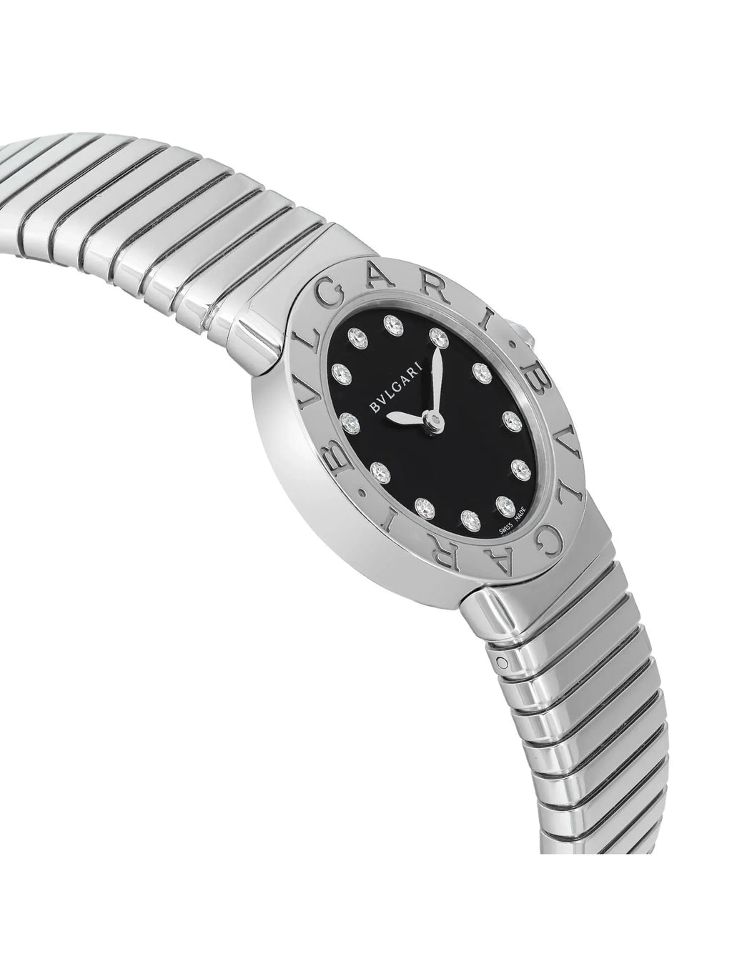 New Watch Bulgari Quartz Diamond Ladies Steel Black Dial Bvlgari 102145 26mm
