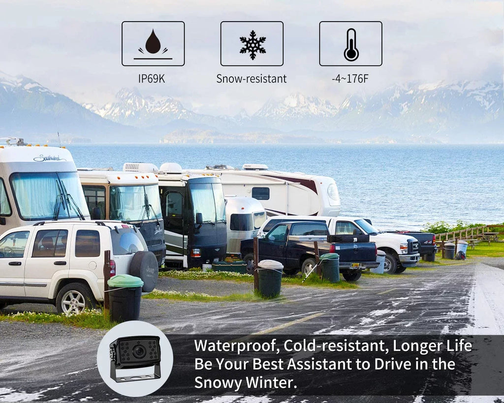 Screen Camera Parking Cameras Waterproof and Trailer(DY704) for Backup Split RV/Truck/Trailer/Bus/Semi-Trailer/Tractor/5th DVR Rear Reversing View System, 7'' Monitor Fookoo HD Lines with Wheel