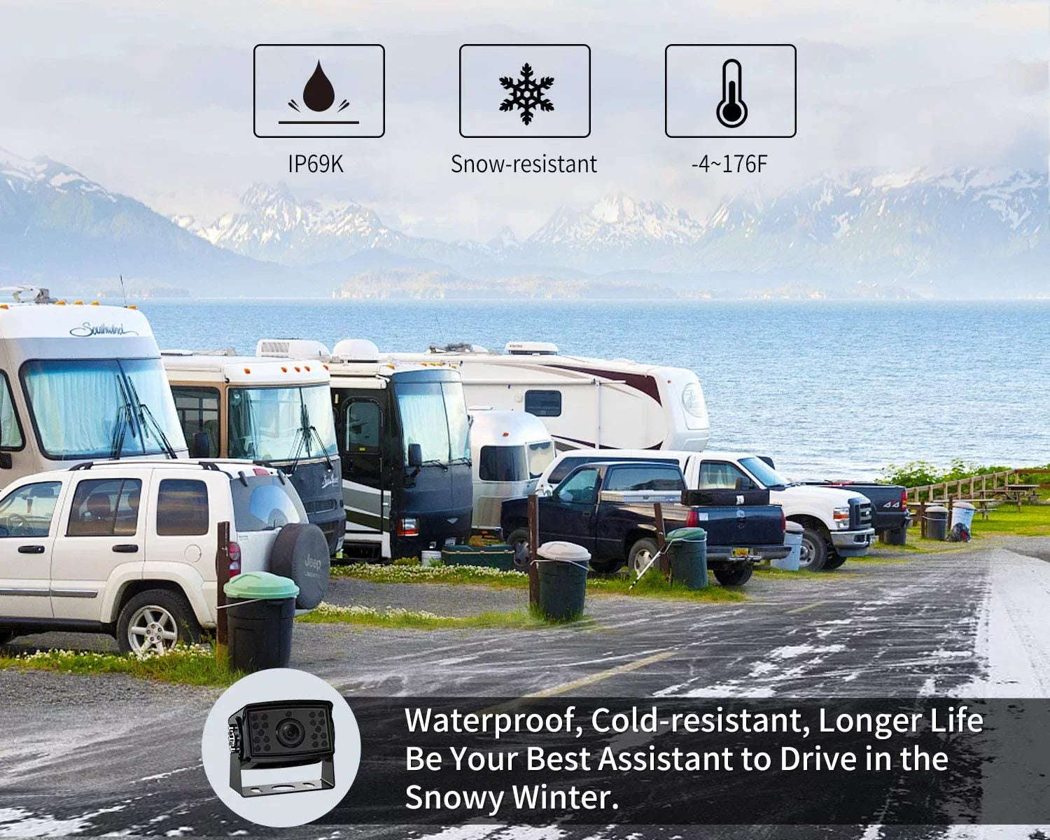 Screen Camera Parking Cameras Waterproof and Trailer(DY704) for Backup Split RV/Truck/Trailer/Bus/Semi-Trailer/Tractor/5th DVR Rear Reversing View System, 7'' Monitor Fookoo HD Lines with Wheel