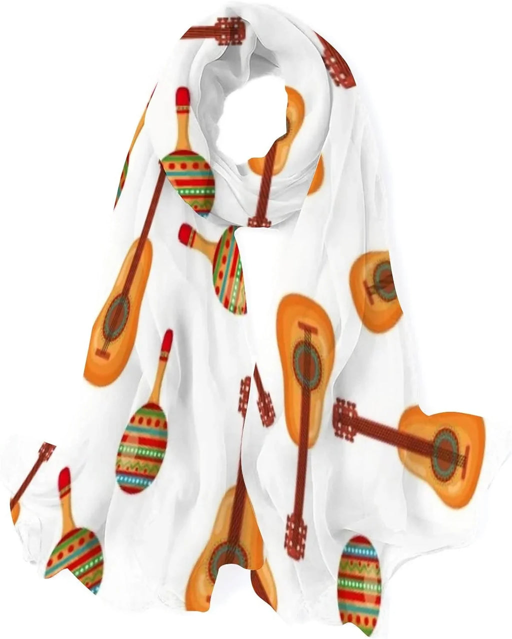 Lightweight Culture Long Guitars Girls Pattern Mexican Shawl Silk Scarves Maracas Scarf Women Hyjoy And Neck for Wrap