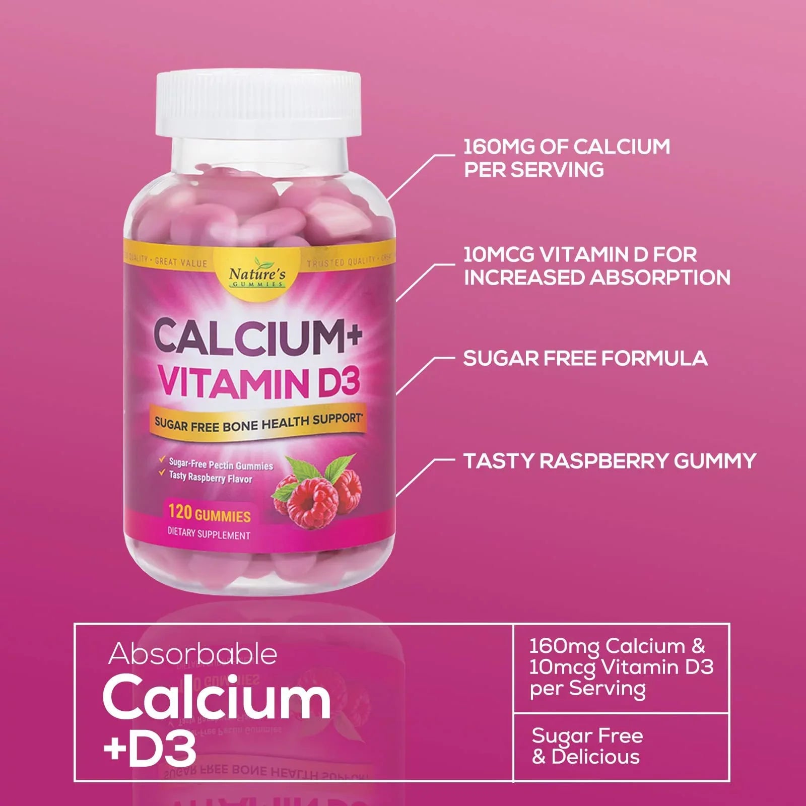 Plus Free & 120 Vitamin Flavor Gummies Chewable - Non-GMO, 400 Health Calcium Chews IU Berry Support, D3, Bone Bites Supplement, Strength Immune Bone Calcium Sugar Gummy Nutrition - Supports