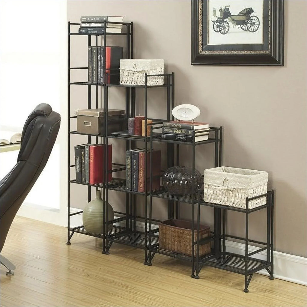 Unit in Tier Row Shelf Black Folding 4 Metal Pemberly Transitional