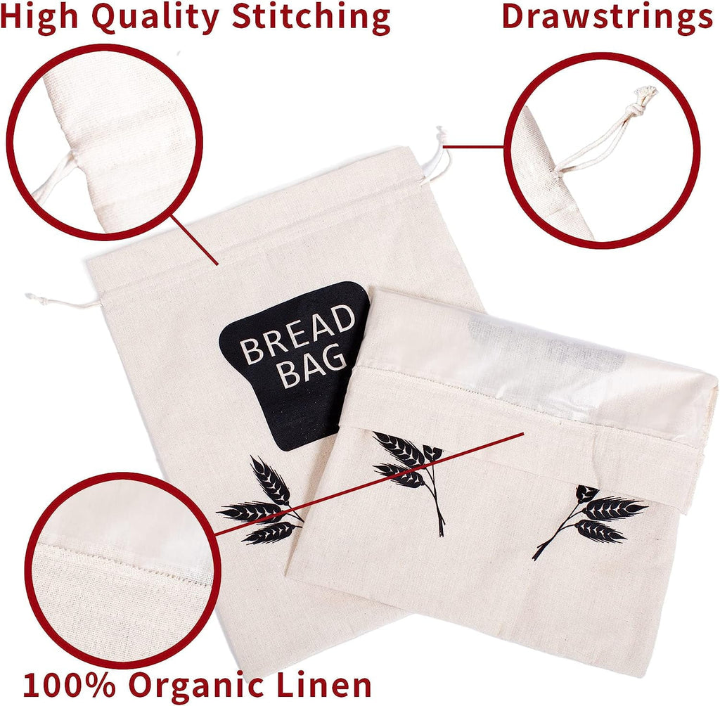 Lined, XL Plastic Bag Saver Bread for Bread X 2 - Linen Storage 17" Homemade x - & Bags Baodeli Homemade 13" Bread Reusable Cloth For Sourdough