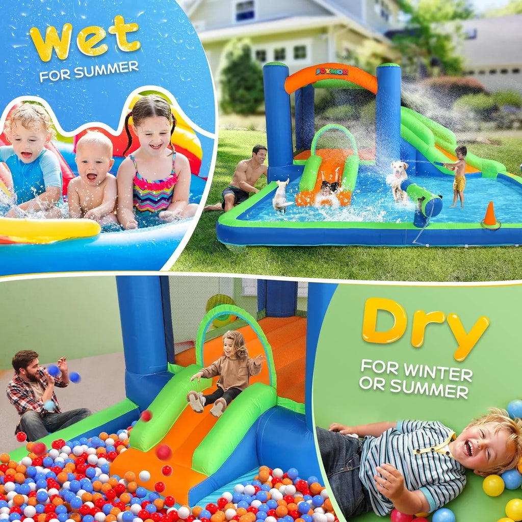 Water Game, Inflatable Hoop, House Water Blower New) House Bounce Water Inflatable (2024 JOYMOR w/Slides, Cannon, Slide 3-6, Ring-Toss Inflatable Slide Bounce Water Air Kid for w/Basketball