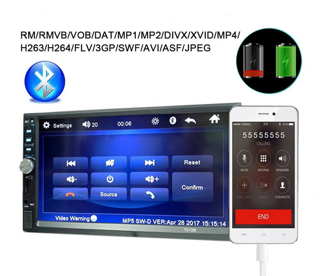 radio Din USB Audio Player Multimedia Car Car Polarlander Car backup Touch Stereo with SD Double Bluetooth function AUX 7-inch link mirror 4LED MP5/4/3 Screen with camera HD FM