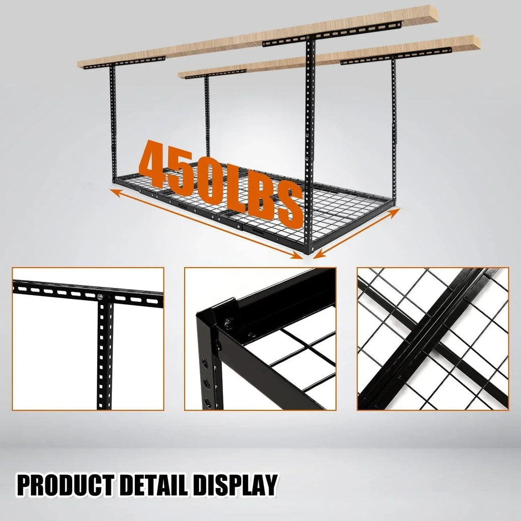 Adjustable Storage 3X6 Racks Black Shelf Overhead Garage Ceiling Storage Garage Organization Rack Mounted Ceiling Steel