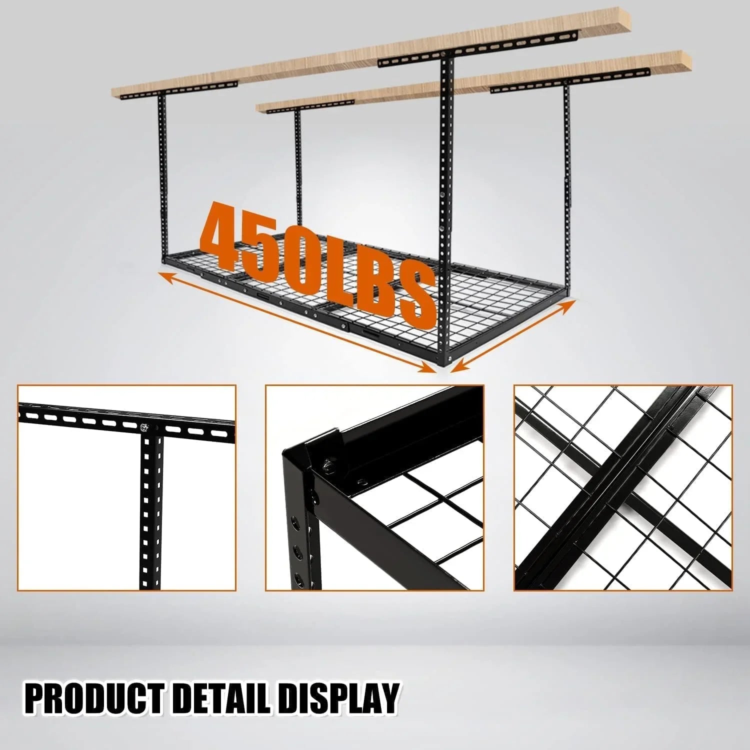 Adjustable Storage 3X6 Racks Black Shelf Overhead Garage Ceiling Storage Garage Organization Rack Mounted Ceiling Steel