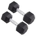 Sport Set of Black/Metal Pounds - Dumbbell 20 Rubber Body Encased - Two - Hex