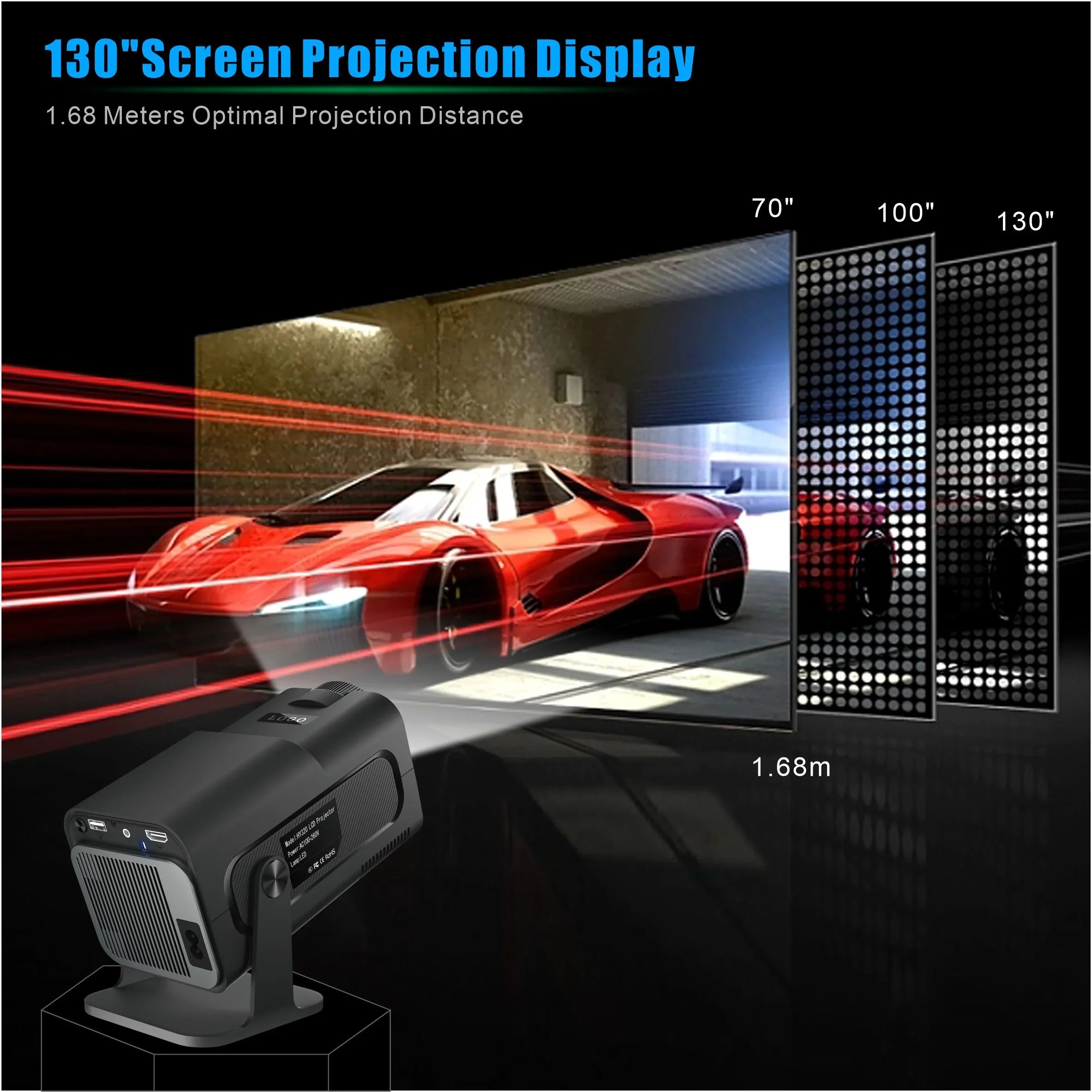 Bluetoth 6 1080P LED 11 4K Rotating HY320 Home Android Projector 5 Keystone Projector, 5G HD Yinzam WiFi 180 Native MAX Full Auto