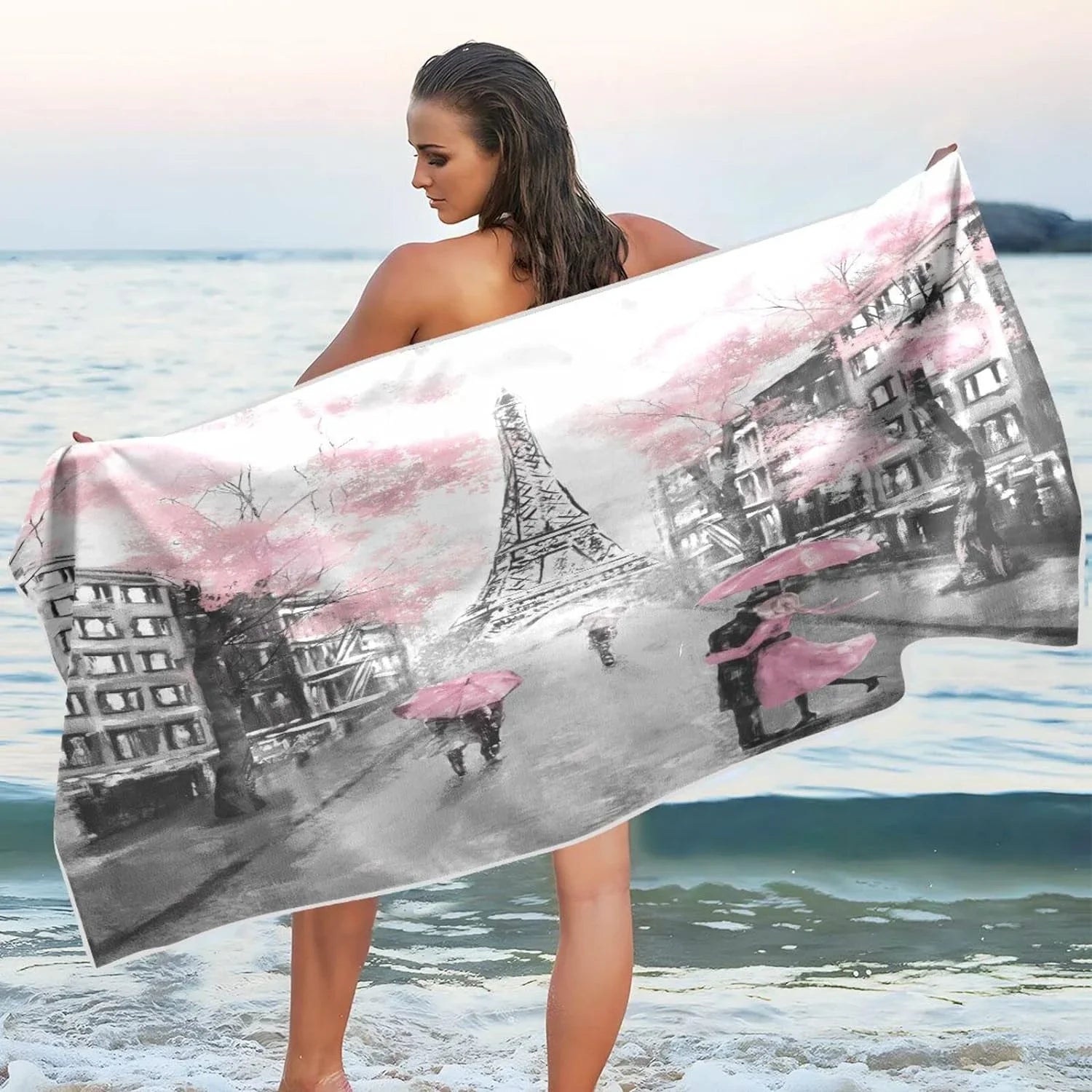 Romantic Bestwell Shower Thin Blanket, Pool Free Multipurpose 30”X60” Towel, Tower Paris Bath Microfiber Towel Quick Dry Oversized Lightweight Swim Towel Yoga Towel Eiffel Sand Beach