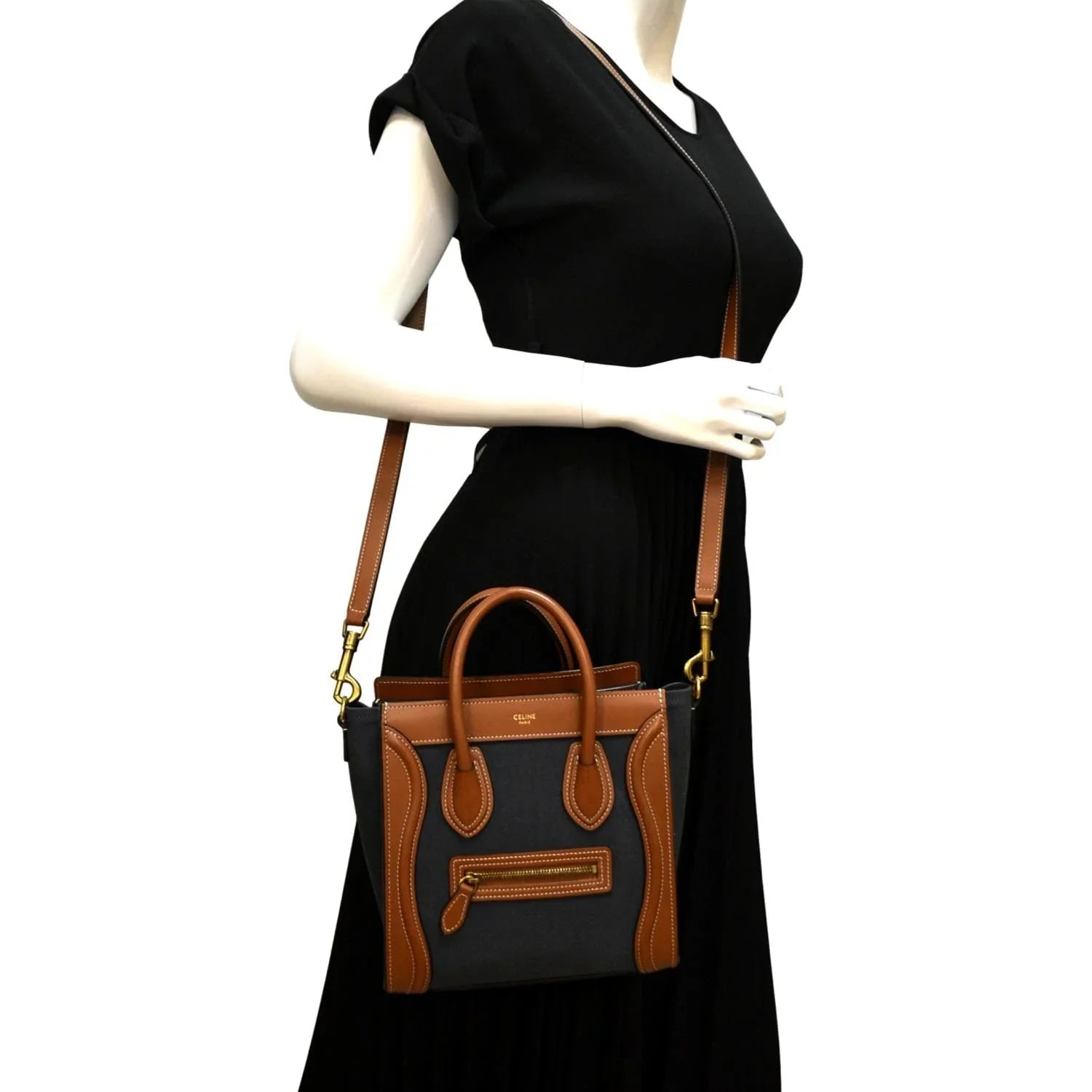Tote Bag Leather Luggage Pre-owned Denim Bicolor Crossbody CELINE