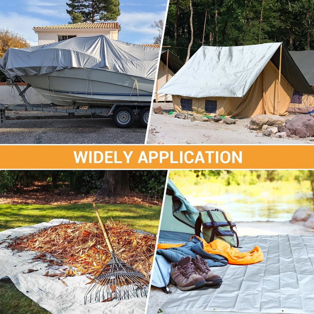 Extra Duty Mil, 16 with UV Resistant, Reinforced 100% Tear X Tarps Grommets Tarp Camping, Fade & Waterproof 20?, Heavy for Boat(Silver/Black) Patio, Outdoor 12? Pool, Thick Roof, Blocking,