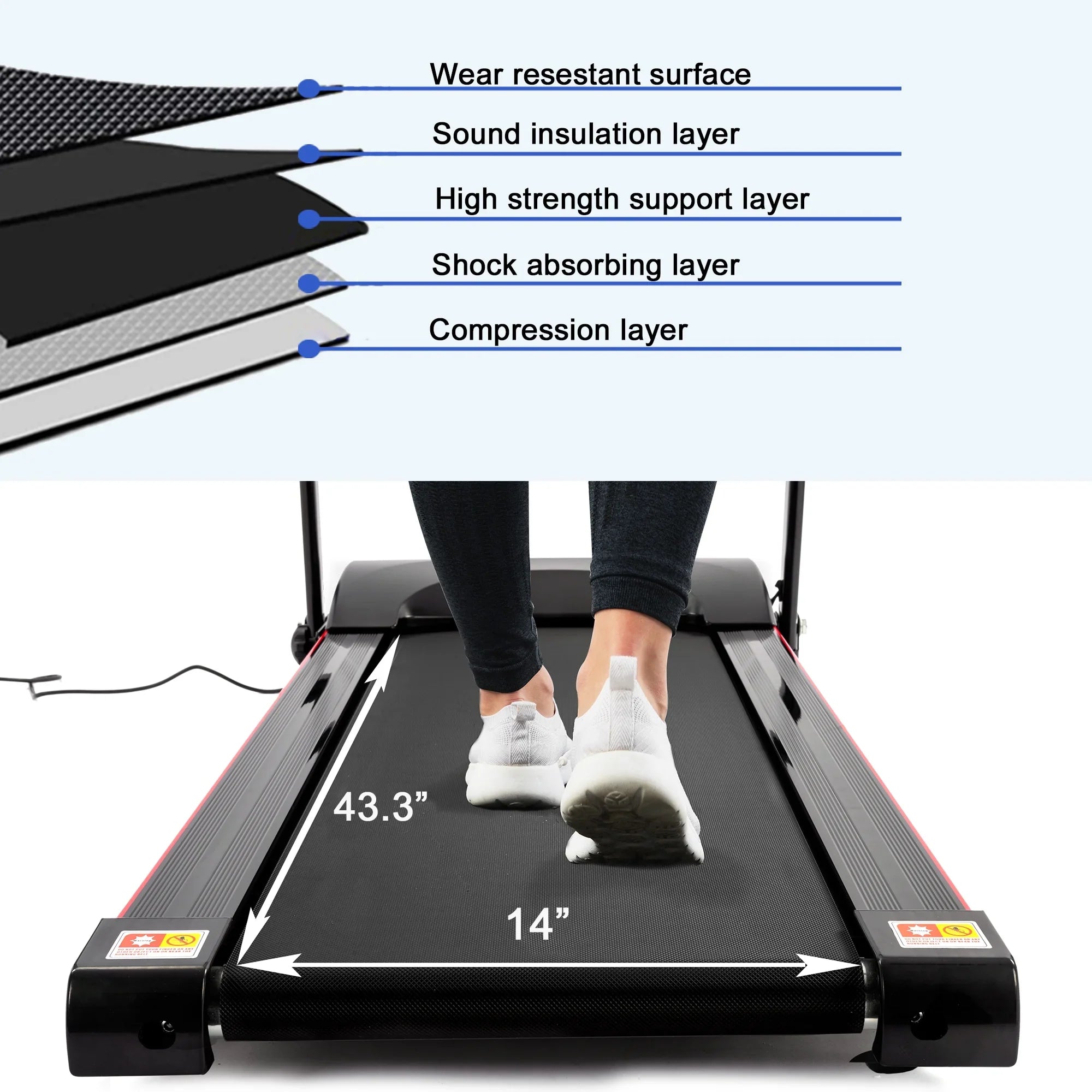 Gym Cup Rate Foldable, Electric Fitness 2.5HP Sensor Home Treadmill Walking Folding Heart Incline 12KM/H Running Treadmill Bluetooth Holder Music for for Exercise with Machine Indoor Home