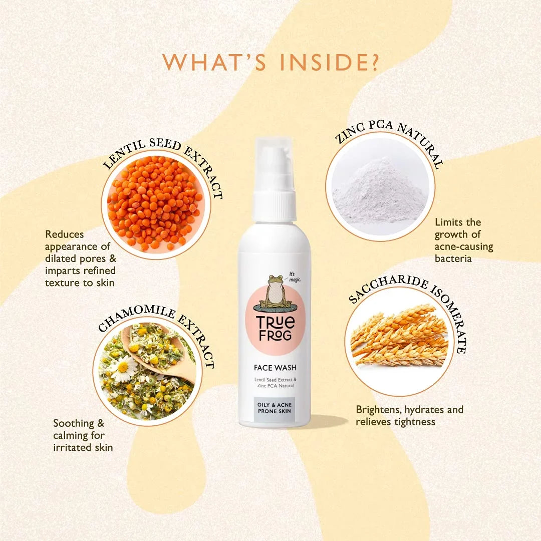 and Natural Seed Lentil Pimples Zinc TRue for with Smoothens Face PCA Brightens, Softens, Acne for Chamomile, (100 - and Oil Excess Oily Skin FRoG Wash Extract, Controls Skin, ml)