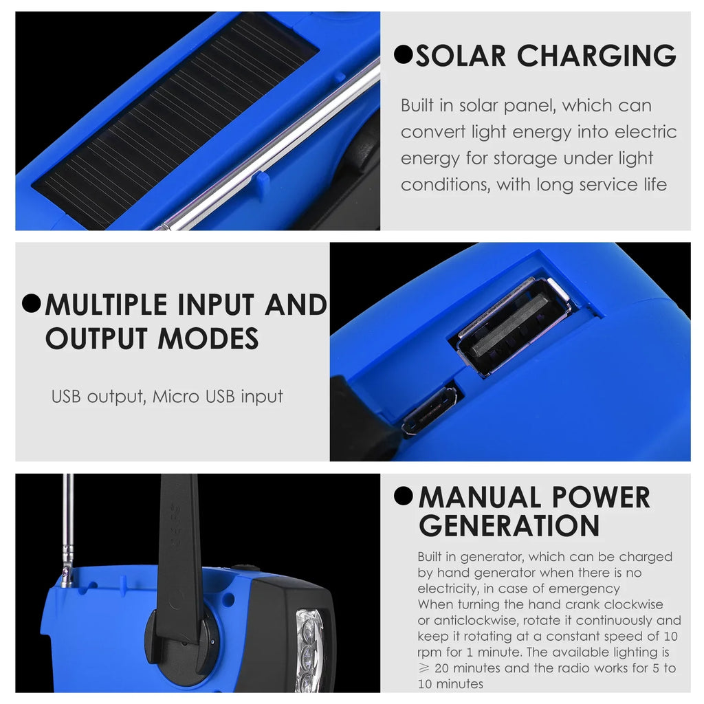 Flashlight Portable Solar / AM Emergency Battery Crank Lamp & Operated Reading Solar NOAA Emergency LED Charging Rechargeable Hand Bank Power Weather Cell fo Crank Weather / Hand with &
