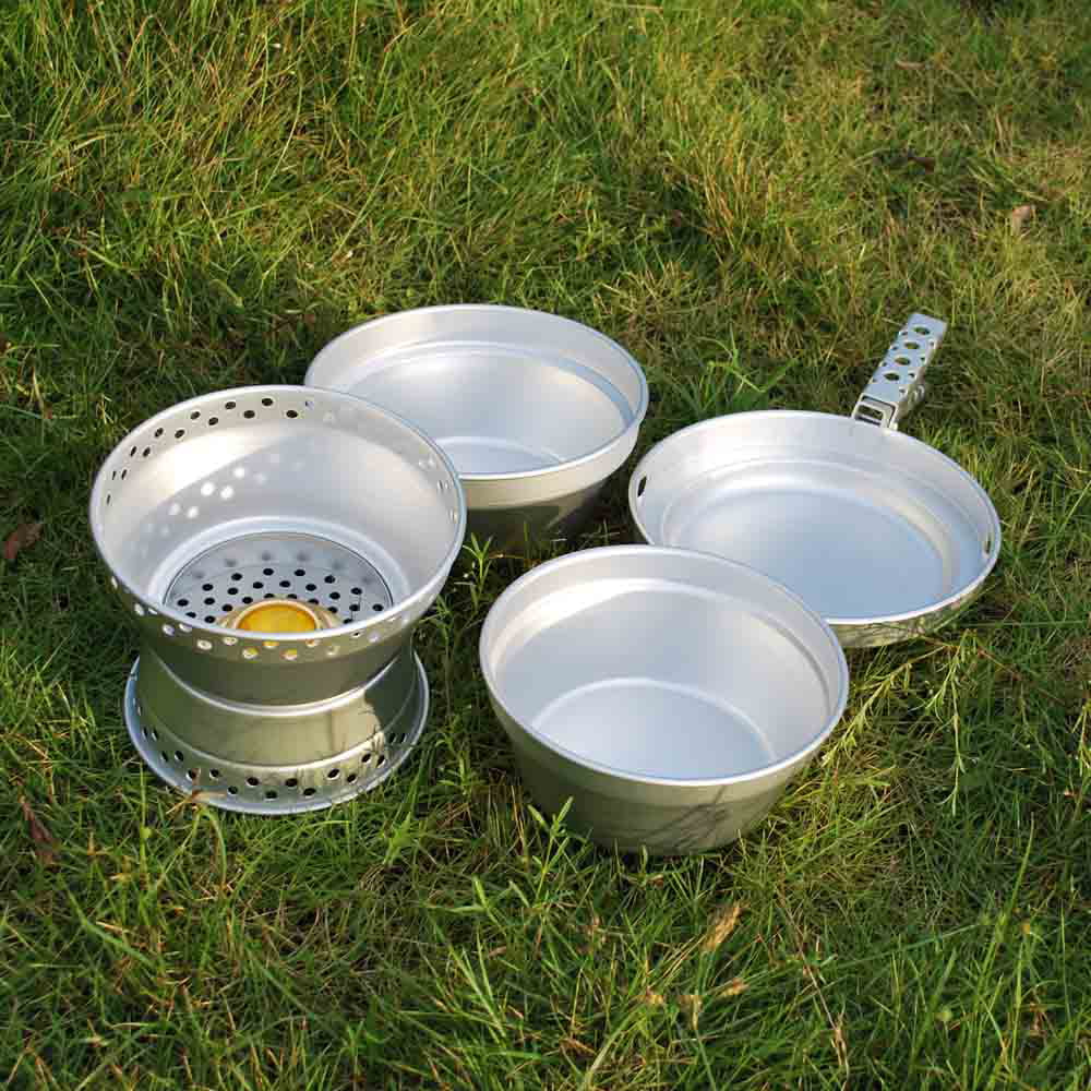Picnic Kit with Set Backpacking Camping Pan Stand Mess Portable Stove Spirit Aibecy Cookware BBQ for Pot Cookware Hiking