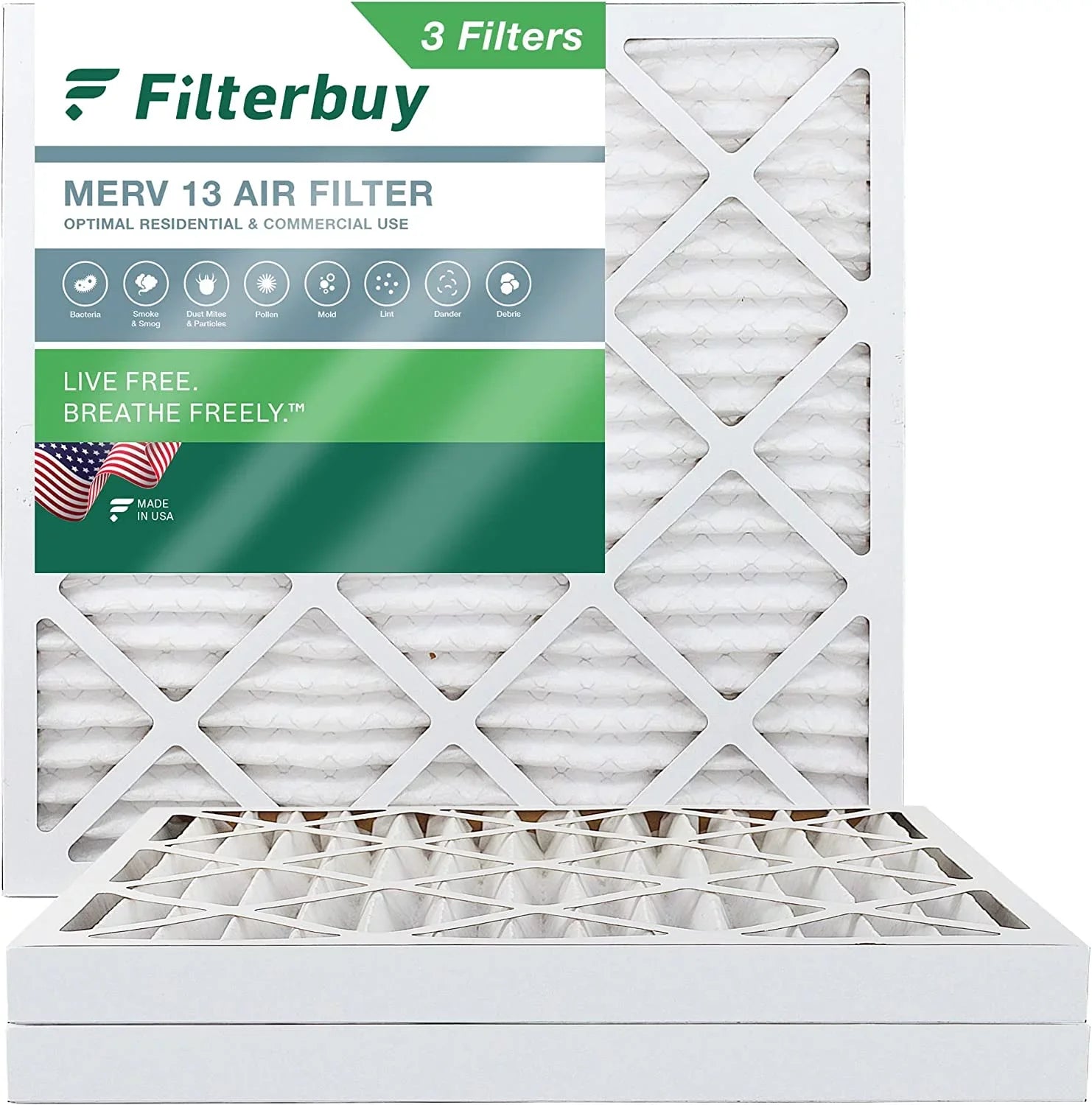 HVAC AC Filterbuy Furnace 20x20x2 MERV Air 13 Filters Pleated (3-Pack)