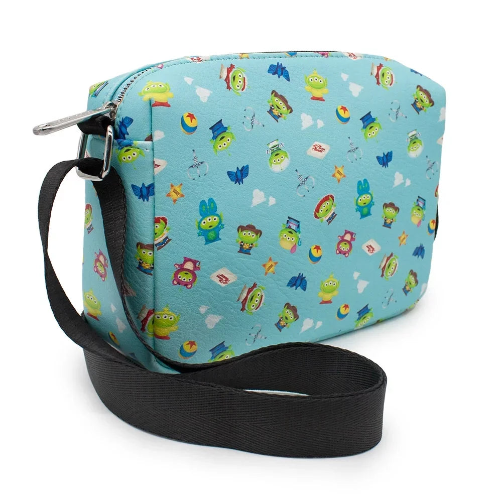 Disney Remix Leather Story Blue, Toy Pizza Cross Planet Body, Rectangle, Vegan Bag, Collage, Pixar Alien