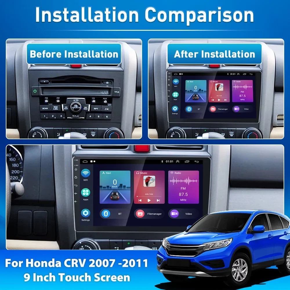 1080P AHD Radio WIFI Touchscreen Stereo 12 Backup Mirror 2007-2011 9'' For Wireless Android CRV FM HD Honda Auto Camera Android Car Carplay Player Bluetooth Link GPS USB Hifi,