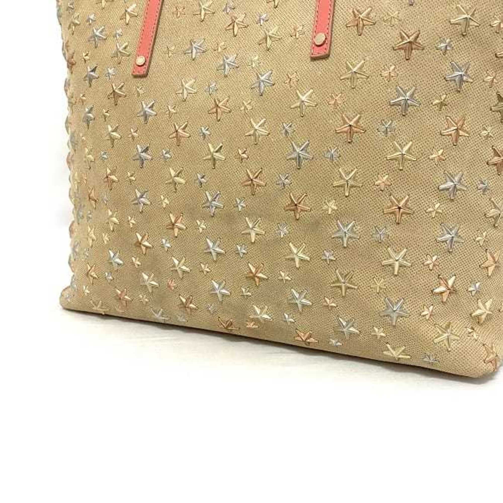 (Good) Bag Star Choo Leather Canvas Pre-Owned Silver Jimmy Sarah Studs Beige Women's Tote Pink
