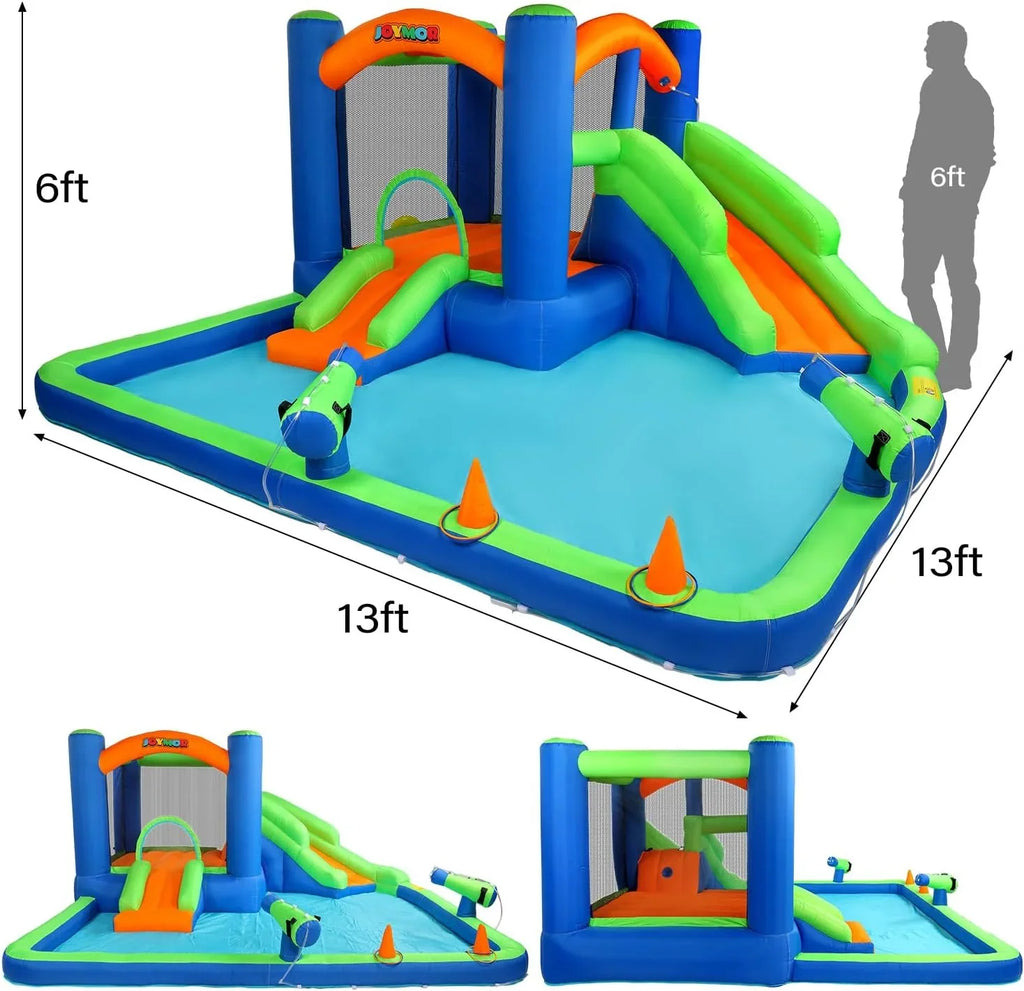 Water Game, Inflatable Hoop, House Water Blower New) House Bounce Water Inflatable (2024 JOYMOR w/Slides, Cannon, Slide 3-6, Ring-Toss Inflatable Slide Bounce Water Air Kid for w/Basketball
