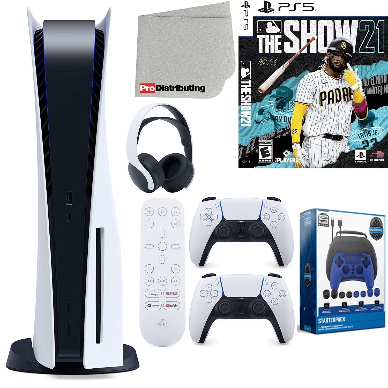 White Controller, Disc) (Sony and Starter Version Headset, Sony Cloth Bundle Remote, 5 Microfiber PS5 The 21, Extra Show Kit Accessory Playstation Cleaning with Media Disc MLB